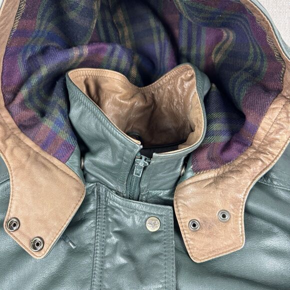 Vintage Verducci Soft Green Leather Jacket Women's 90s Hooded Lined Coat Large - Picture 4 of 16